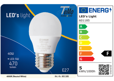 1 STÜCK (VPE) SHADA LED Classic E27 470m 5W, neutralweiss 4000K, G45 Opal, EEC: F (0601185)